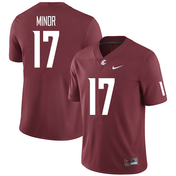 Men #17 Cameron Minor Washington State Cougars College Football Jerseys Sale-Crimson